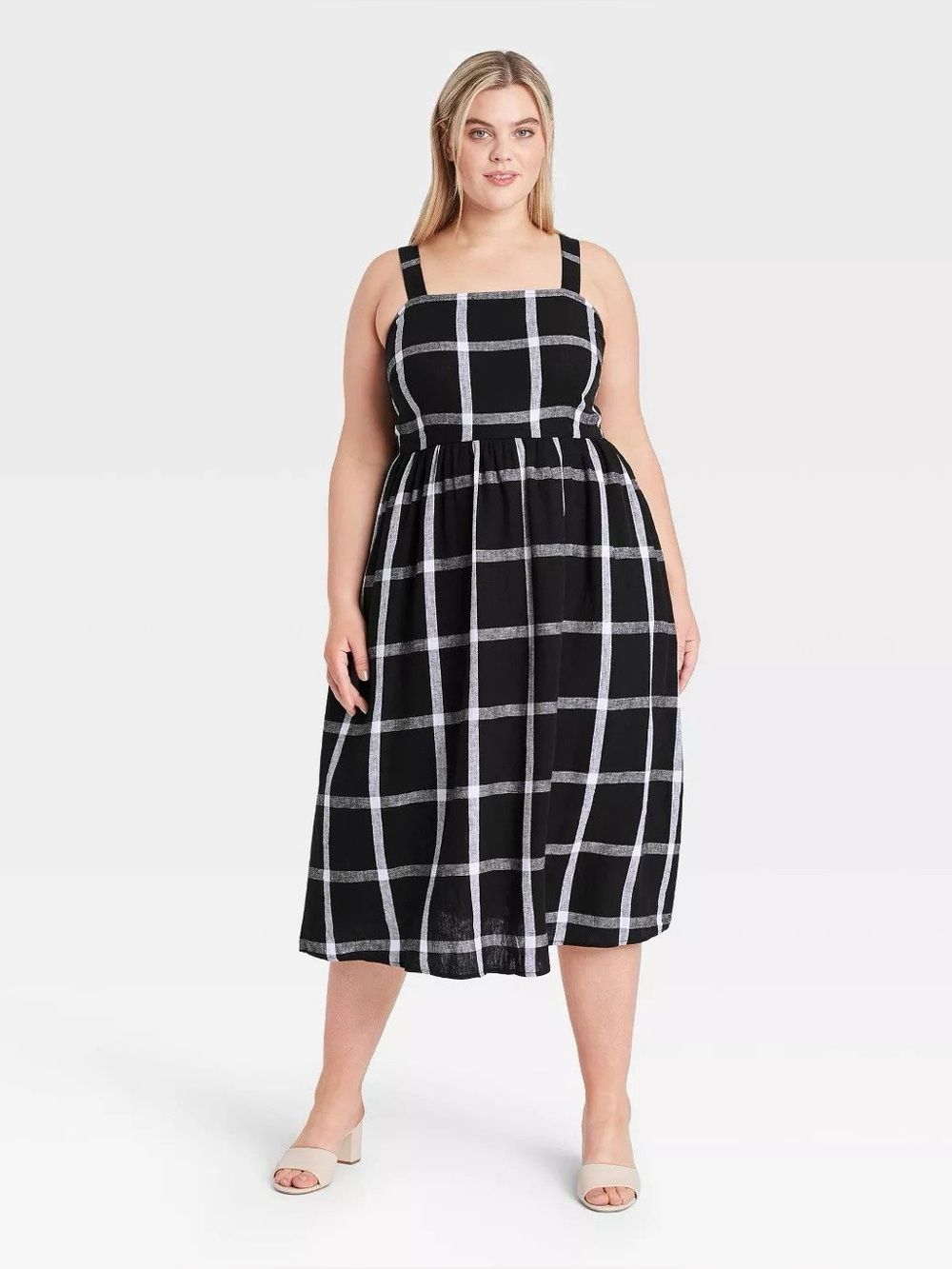 Who What Wear Black & White Windowpane Midi Dress